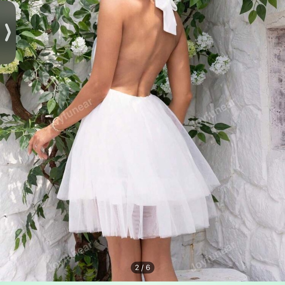 SHEIN White Backless Tulle Dress